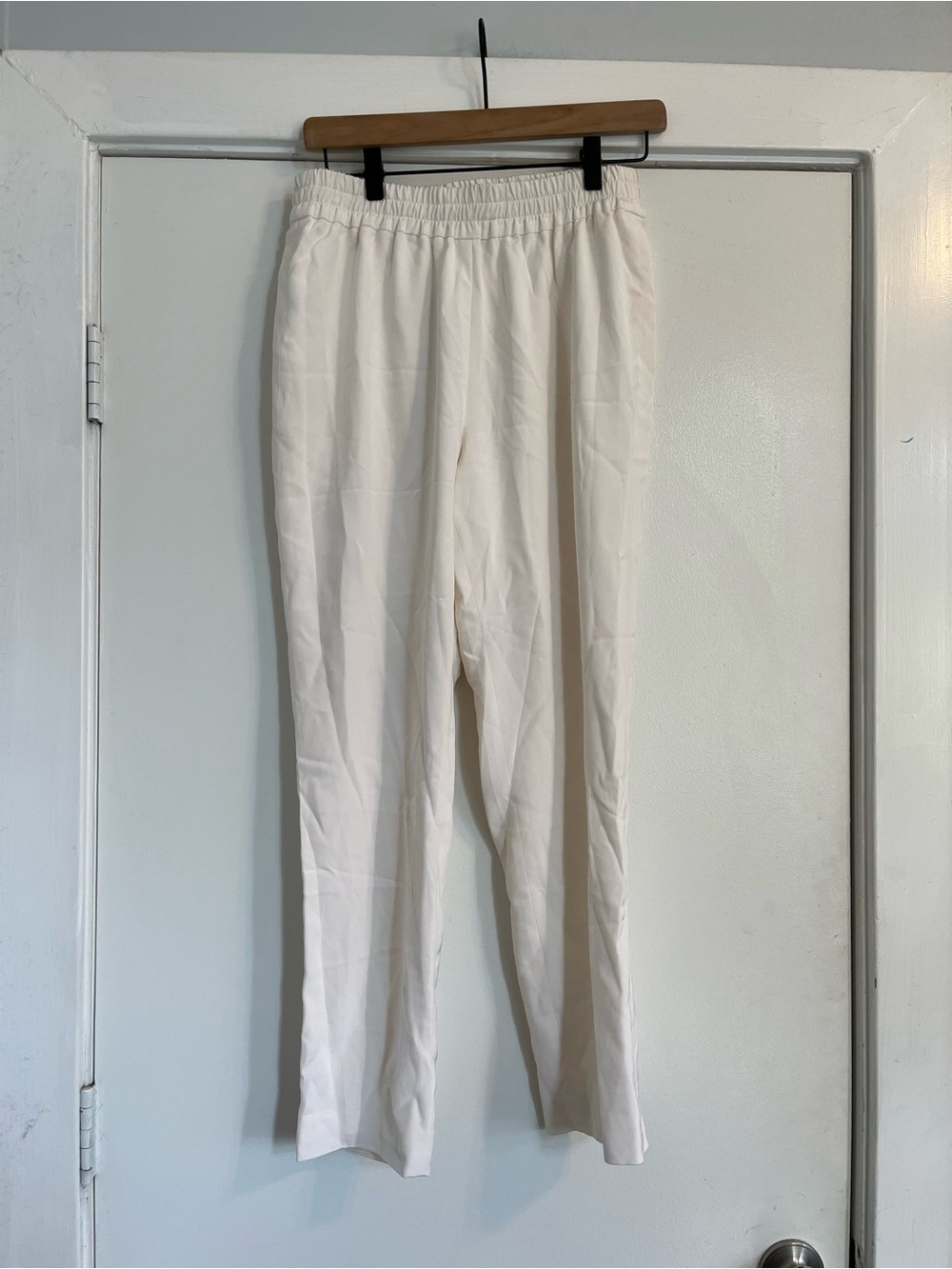 Valentina Kova cream Elastic-Waist Straight Trousers work size 10 silk off white